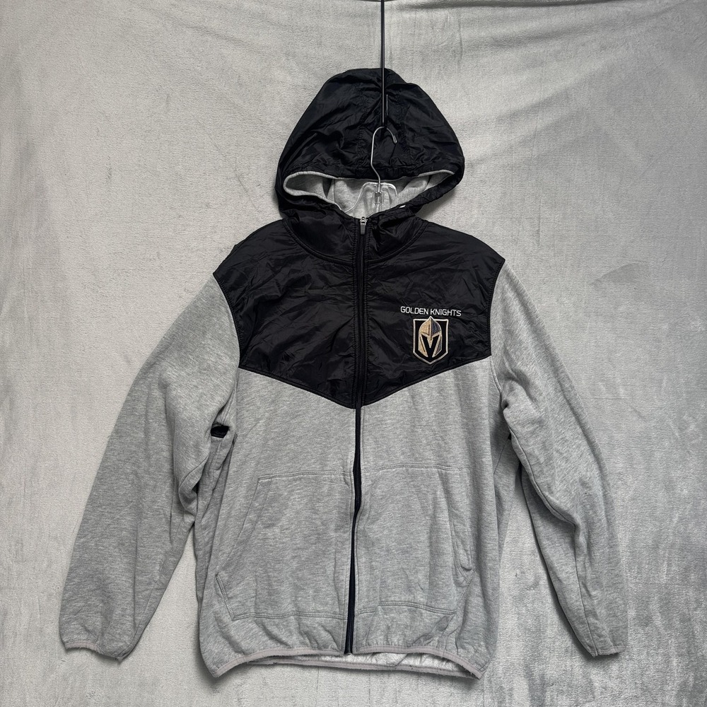 Vegas Golden Knights Hoodie Full‎ Zip Mens Large Gray Black NHL Hockey G-III